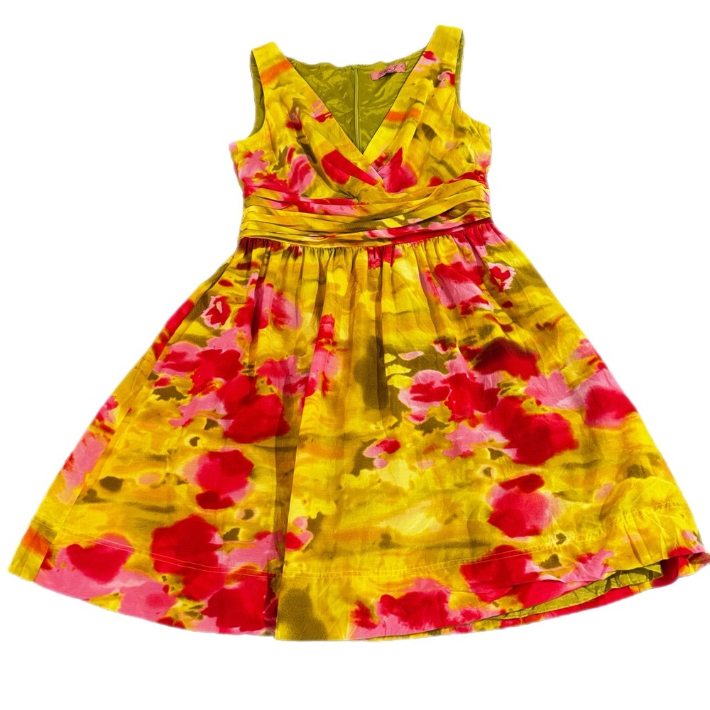 Vibrant Floral Yellow/Green and Pink Women's Sleeves Dress Eliza J Size 10 - Picture 3 of 8